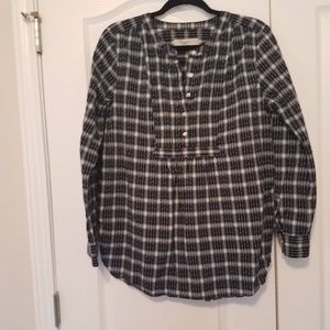 Loft Navy Plaid Tunic Rounded Hem L C